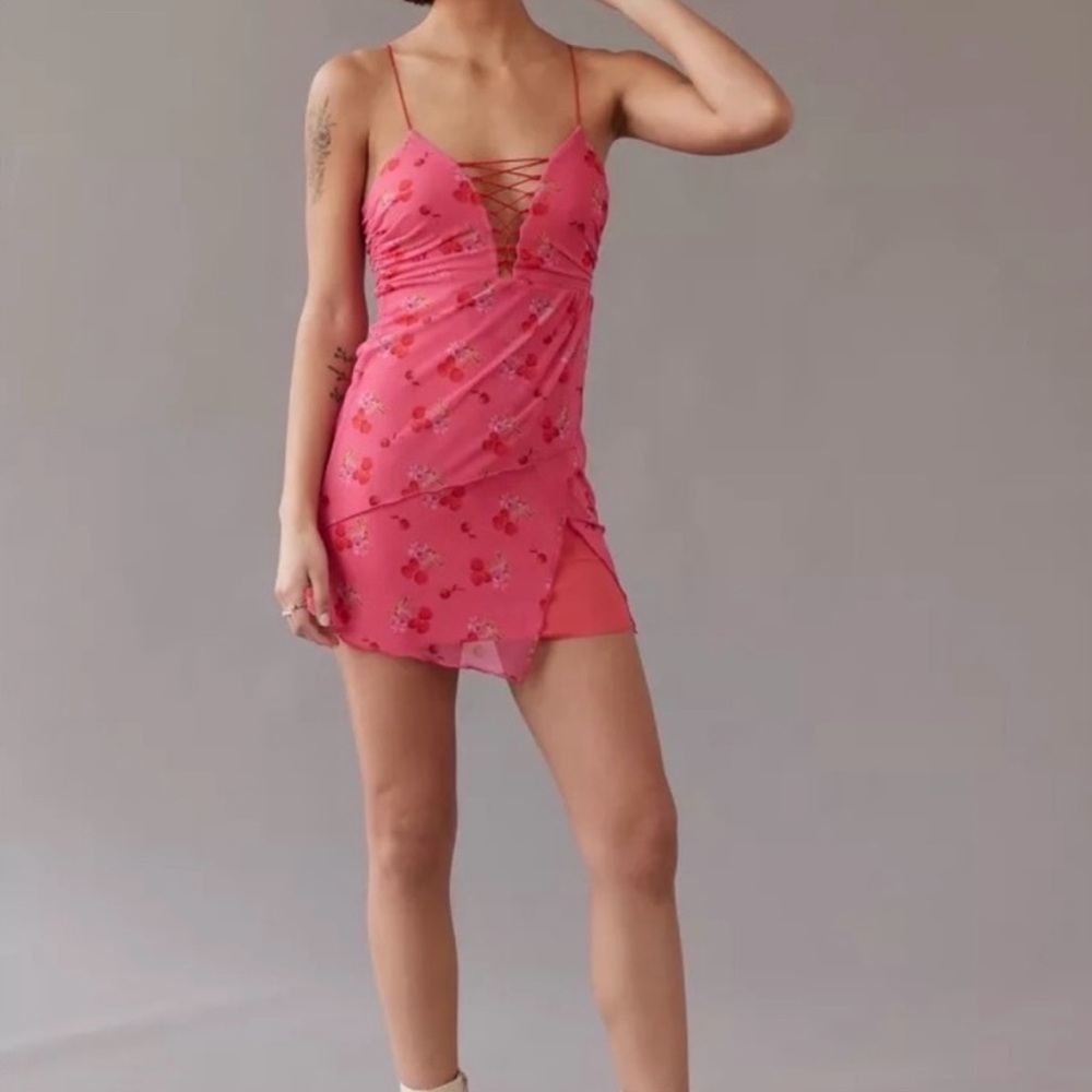 URBAN OUTFITTERS cherry pink slip dress. Brand new with tags. Size Small